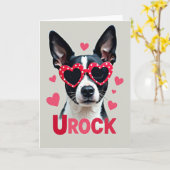 かわいい犬のUrockバレンタインカード カード (黄色い花)