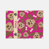 かわいい犬はパーソナライズな犬に直面します フリースブランケット (正面(横))