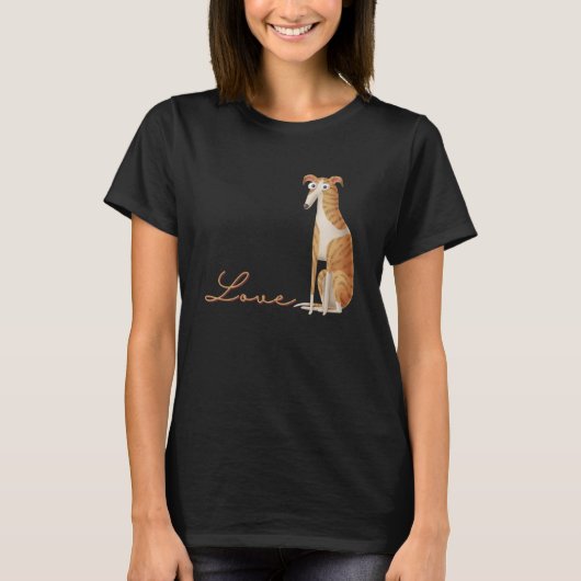 かわいい犬は子犬の甘いグレイハウンドの愛を提示 Tシャツ (正面)