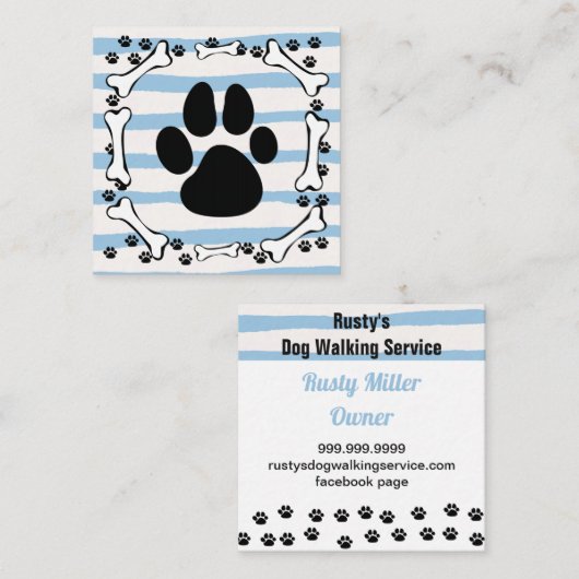 かわいい犬は骨を付けるペットサービス スクエア名刺 (正面/裏面)