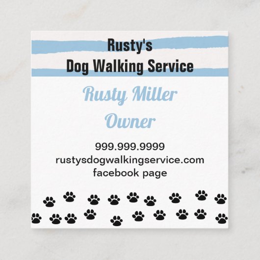 かわいい犬は骨を付けるペットサービス スクエア名刺 (裏面)
