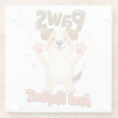 かわいい犬を手で反射 ガラスコースター (裏面)