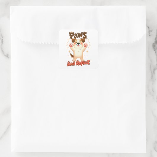 かわいい犬を手で反射 スクエアシール (バッグ)