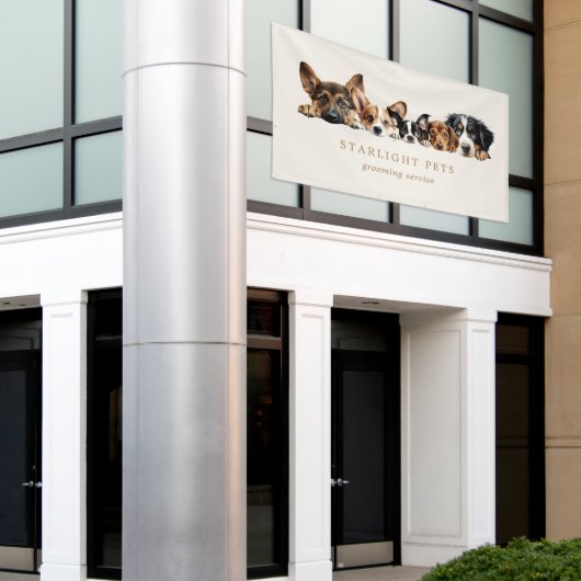 かわいい犬グルーミングサービス名刺 横断幕 (ビルの外側)