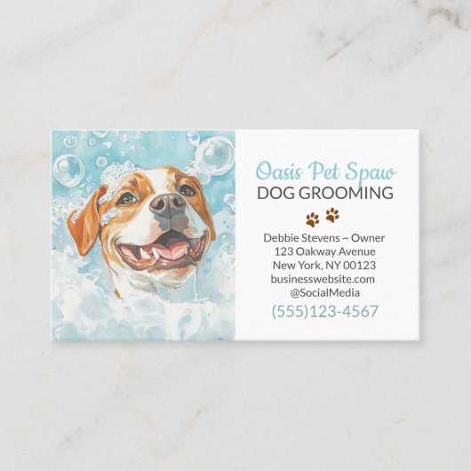かわいい犬グルーミングペット入浴サービス 名刺 (正面)