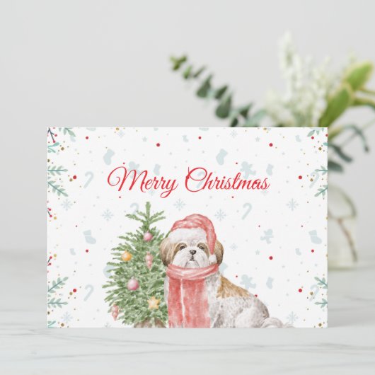 かわいい犬サンタ帽クリスマスありがとう サンキューカード (スタンド正面)