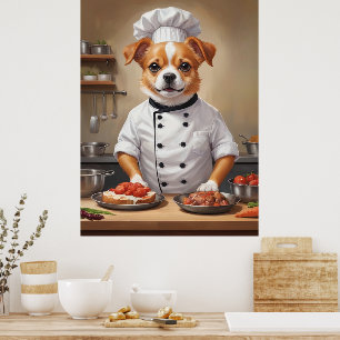 かわいい犬シェフが料理するフードペット ポスター