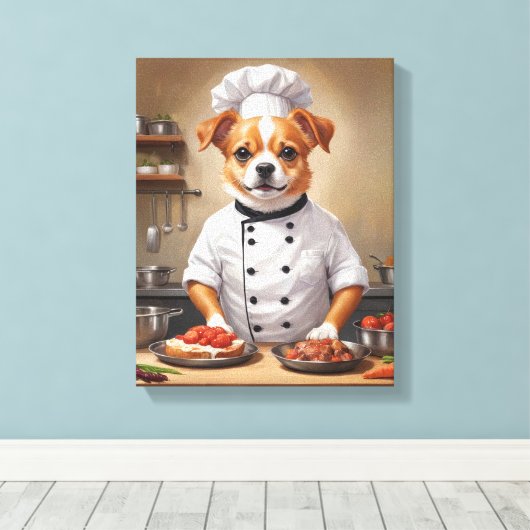 かわいい犬シェフが料理する キャンバスプリント (インサイチュ (ウッドフロア))