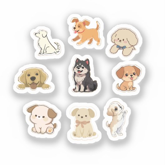 かわいい犬ステッカー - 子犬ステッカーコレクション シール (正面)