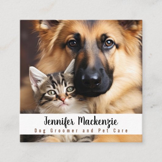 かわいい犬トリマーグルーミングサービスキャットペットケア スクエア名刺 (正面)