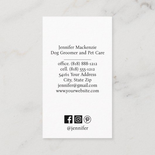 かわいい犬トリマーグルーミングサービスペットケア 名刺 (裏面)