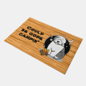 かわいい犬ハイカーキャンパー旧英語シェプドッググレー1 ドアマット (アングル)