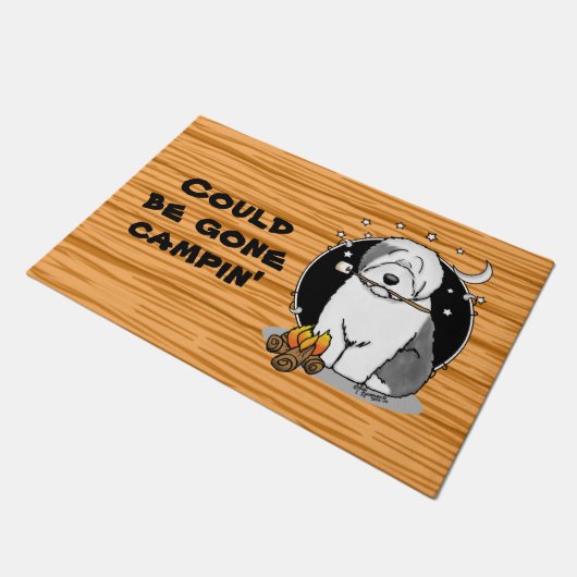 かわいい犬ハイカーキャンパー旧英語シェプドッググレー1 ドアマット (アングル)