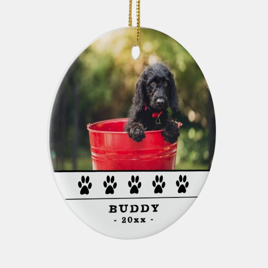 かわいい犬フォトブラックポーズホリデーキープサケ セラミックオーナメント (右)