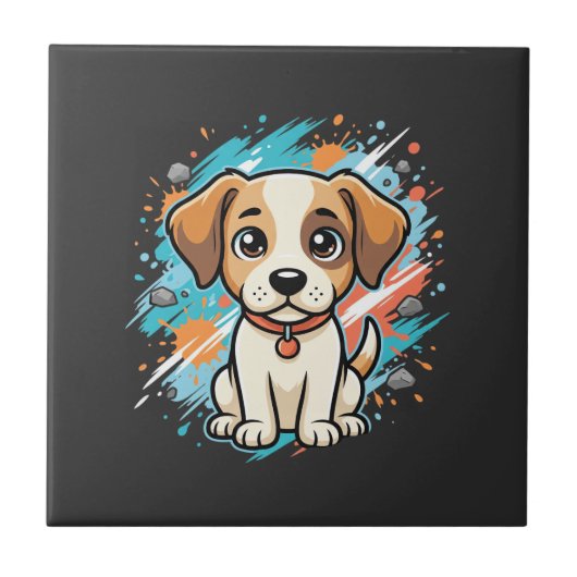 かわいい犬ペイントスプラッシュベクターアート_1 タイル (正面)