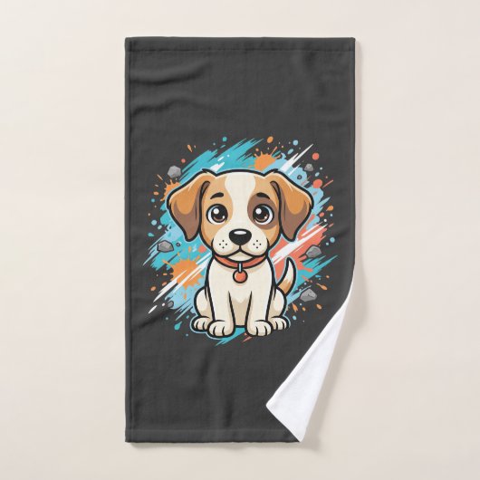 かわいい犬ペイントスプラッシュベクターアート_1 ハンドタオル (ハンドタオル)