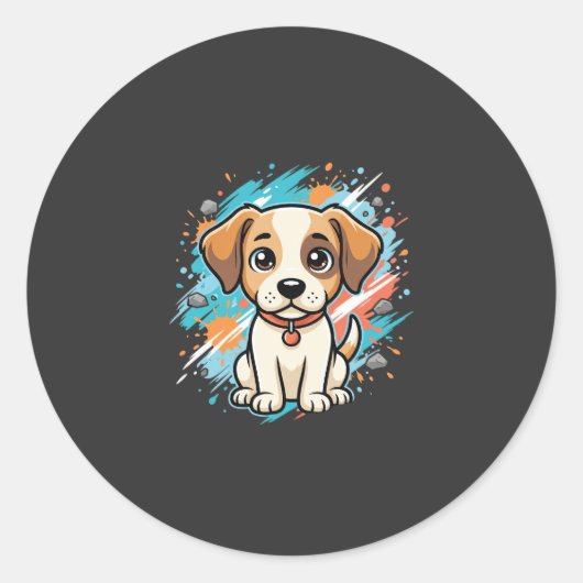 かわいい犬ペイントスプラッシュベクターアート_1 ラウンドシール (正面)