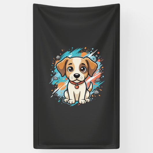 かわいい犬ペイントスプラッシュベクターアート_1 横断幕 (縦)
