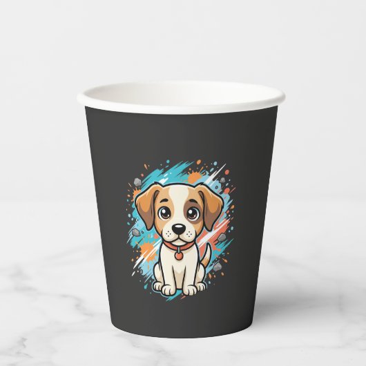 かわいい犬ペイントスプラッシュベクターアート_1 紙コップ (正面)