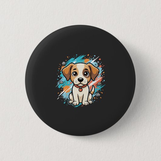 かわいい犬ペイントスプラッシュベクターアート_1 缶バッジ (正面)