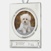 かわいい犬ペットの写真ホリデークリスマス シルバープレートバナーオーナメント (左)