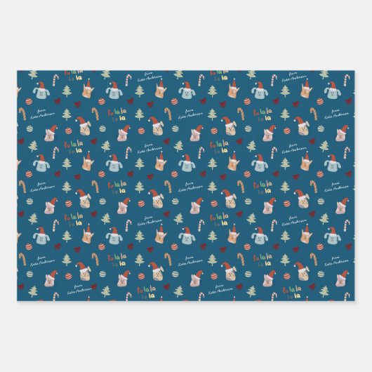 かわいい犬ペットクリスマスプレゼントの名前 ラッピングペーパーシート (正面2)