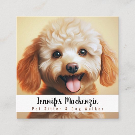 かわいい犬ペットシッターとドッグウォーカー スクエア名刺 (正面)