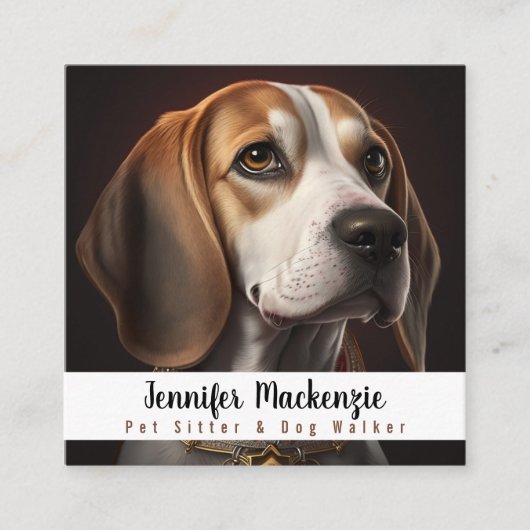 かわいい犬ペットシッターとドッグウォーカー スクエア名刺 (正面)