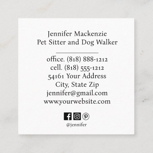 かわいい犬ペットシッターとドッグウォーカー スクエア名刺 (裏面)