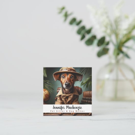 かわいい犬ペットシッターとドッグウォーカー スクエア名刺 (スタンド正面)