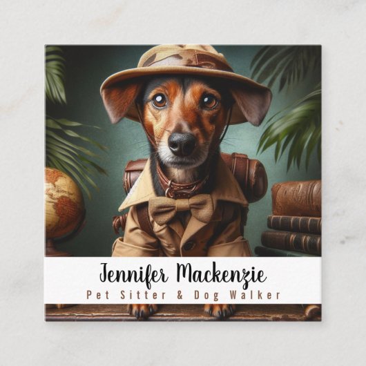 かわいい犬ペットシッターとドッグウォーカー スクエア名刺 (正面)