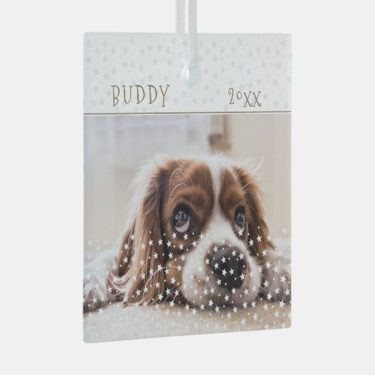 かわいい犬ペットフォトスターパターンクリスマス ガラスオーナメント (正面右)