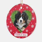 かわいい犬ペットフォトスノーフレークレッドクリスマス セラミックオーナメント (左)