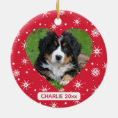 かわいい犬ペットフォトスノーフレークレッドクリスマス セラミックオーナメント (裏面)
