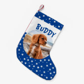 かわいい犬ペットフォトブルースターパターン スモールクリスマスストッキング (正面 (吊り時))
