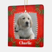 かわいい犬ペットフォトレッドグリーンクリスマス セラミックオーナメント (左)