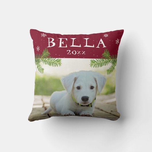 かわいい犬ペット写真赤クリスマスフォトキープサケ クッション (裏面)