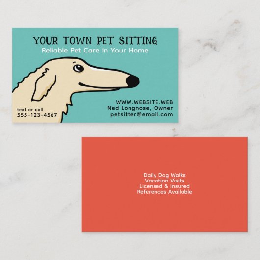 かわいい犬ペット座って長い鼻ボルゾイ漫画 名刺 (正面/裏面)