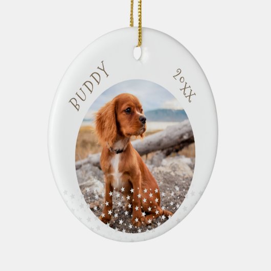 かわいい犬ペット2枚の写真スターパターンクリスマス セラミックオーナメント (右)