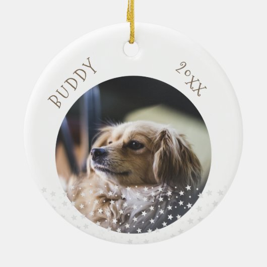 かわいい犬ペット2枚の写真スターパターンクリスマス セラミックオーナメント (裏面)