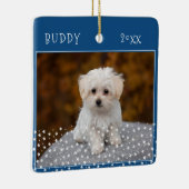 かわいい犬ペット2枚の写真スターパターンブルークリスマス セラミックオーナメント (右)