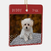 かわいい犬ペット2枚の写真スターパターンレッドクリスマス セラミックオーナメント (右)