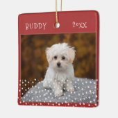 かわいい犬ペット2枚の写真スターパターンレッドクリスマス セラミックオーナメント (左)