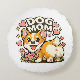 かわいい犬ママ コーギー ステッカー かわいい花とハートアート ラウンドクッション
