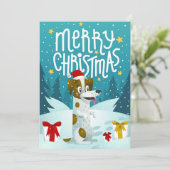 かわいい犬メリークリスマスおもしろい冬 シーズンカード (スタンド正面)