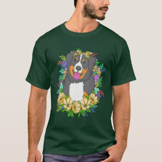 かわいい犬好きのためのベルナーゼン犬の花のデザイン - ドッグマムへのギフト Tシャツ