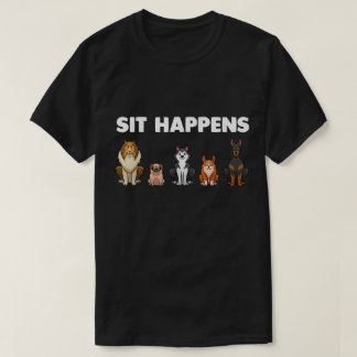 かわいい犬好きのための漫画の子犬のデザイン「Sit Happens Funny Dog Lovers Tシャツ