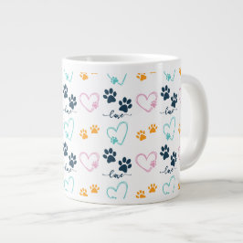 かわいい犬好きの足跡プリント ジャンボコーヒーマグカップ