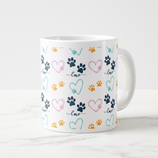 かわいい犬好きの足跡プリント ジャンボコーヒーマグカップ (正面右)