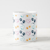 かわいい犬好きの足跡プリント ジャンボコーヒーマグカップ (正面)